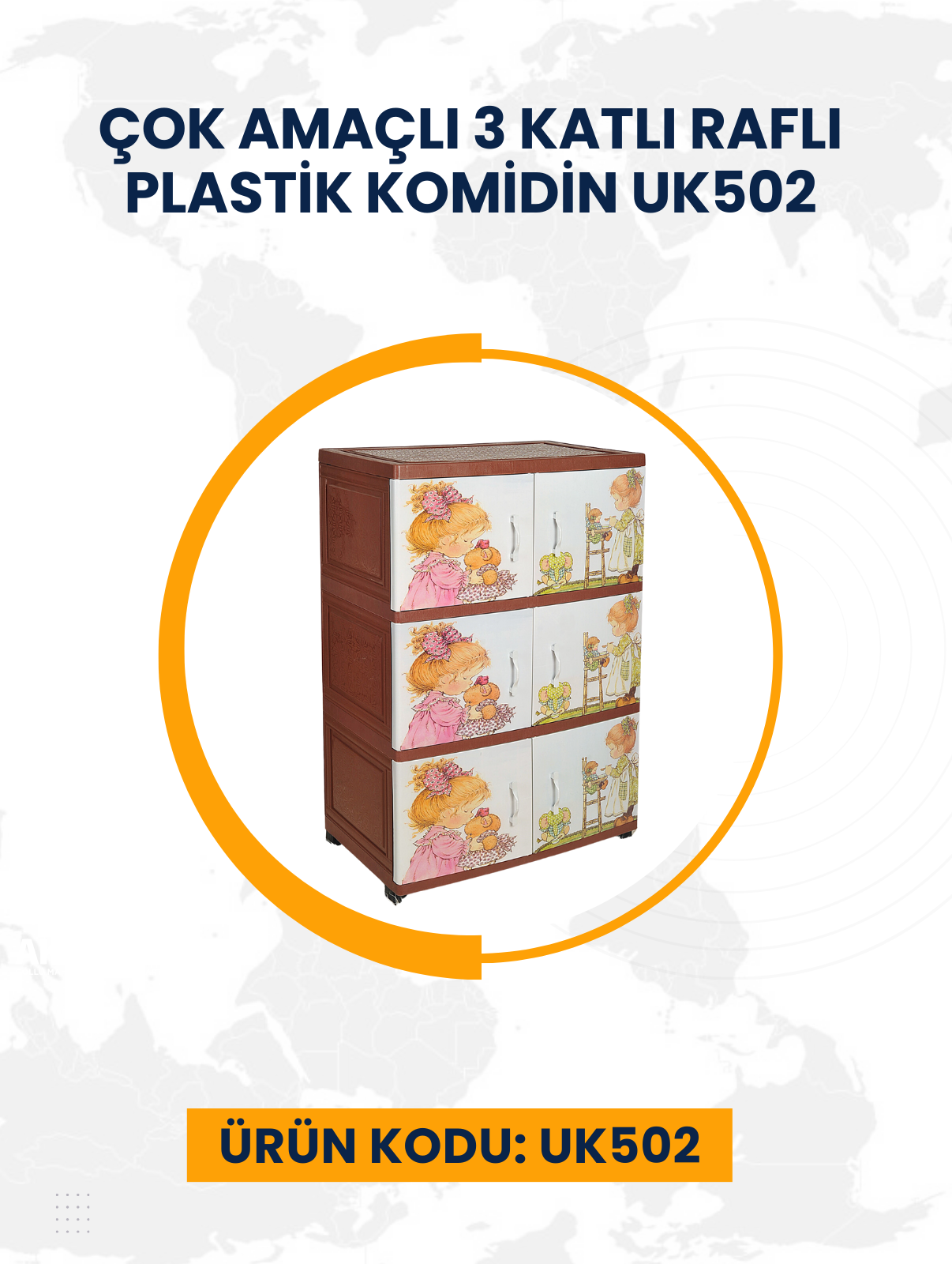 Çok Amaçlı 3 Katlı Raflı Plastik Komidin UK502